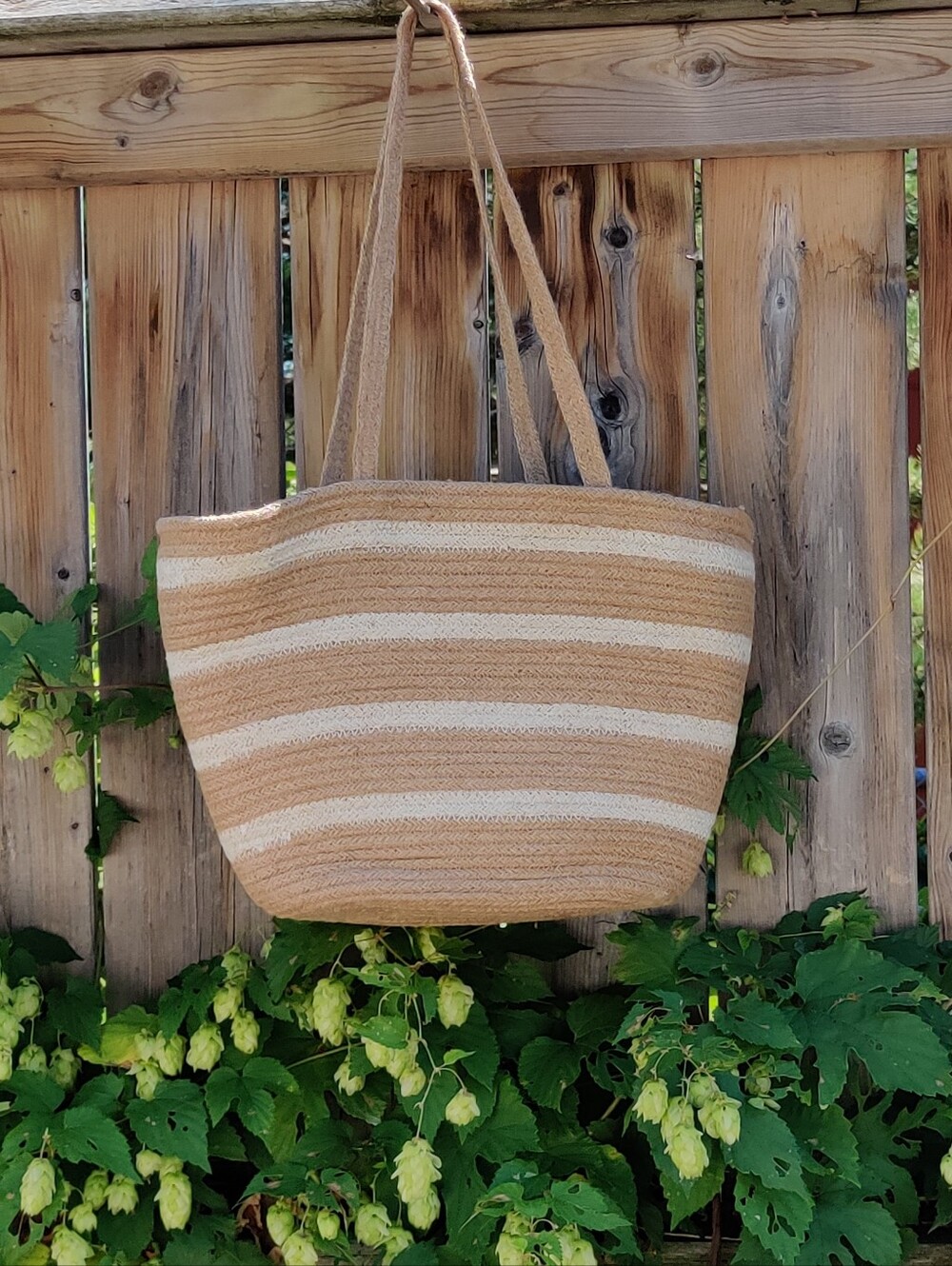 Jute Straw Tote Bag in Natural Beige and Cream Inch ( 16 H * 9 W) New - Picture 3 of 8